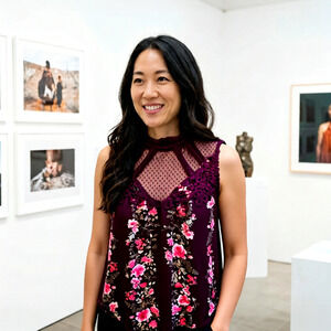 Altar'd State maroon high neck floral print blouse sleeveless top lace S boho